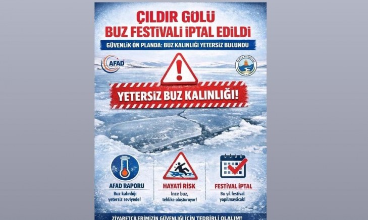 Çıldır gölü buz festivali buz kalınlığı yetersiz bulunduğu için iptal edildi