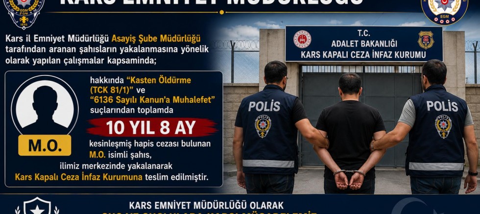 Kars'ta 10 Yıl 8 Ay Hapis Cezası Bulunan Firari Hükümlü Yakalandı