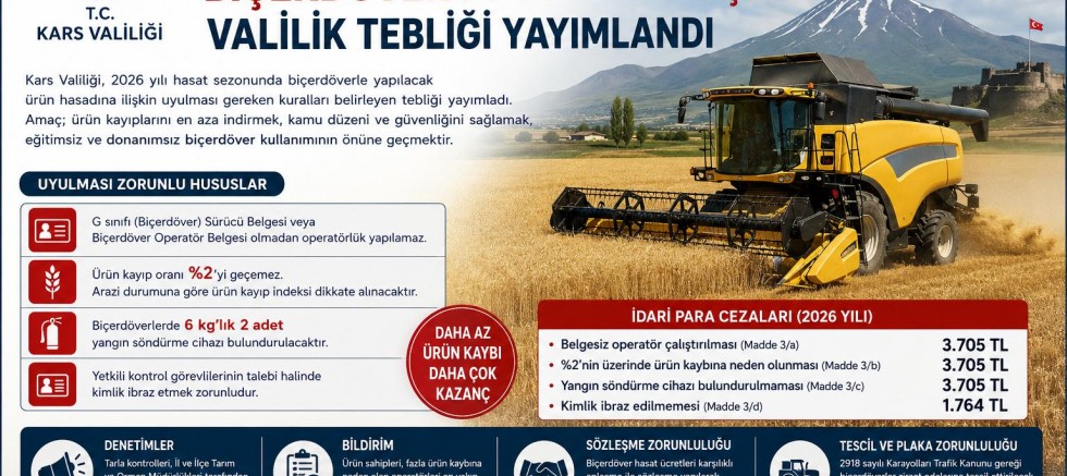 Kars'ta Biçerdöver Denetimleri İçin Valilik Tebliği Yayımlandı