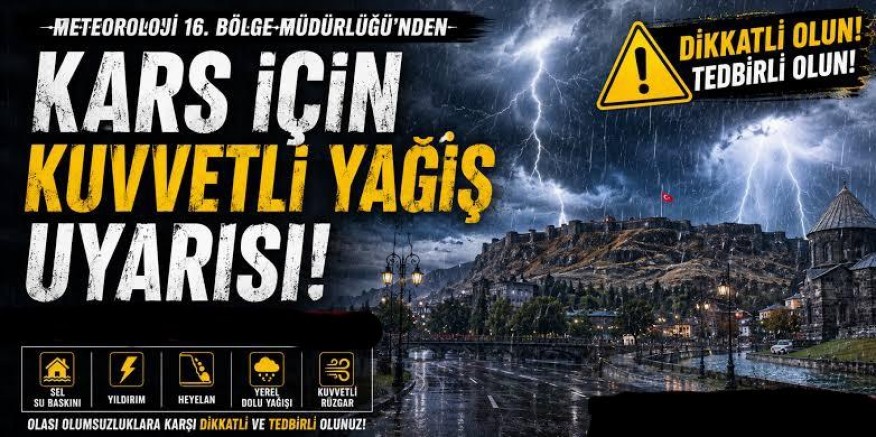 Meteoroloji’den Kars, Iğdır ve Ağrı İçin Kuvvetli Yağış Uyarısı
