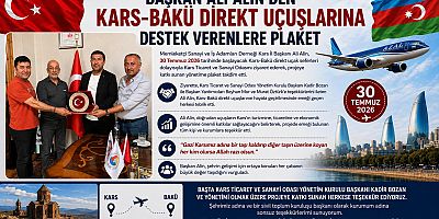 Başkan Ali Alin'den Kars-Bakü Direkt Uçuşlarına Destek Verenlere Plaket