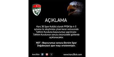 Kars 36 Spor Kulübü, PFDK'nın haksız kararına itiraz ederek tahkim kurulu’na gitti 