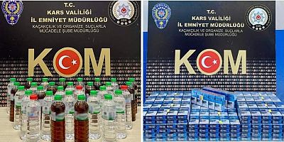 Kars'ta 30 litre sahte içki, 430 paket gümrük kaçağı sigara ele geçirildi